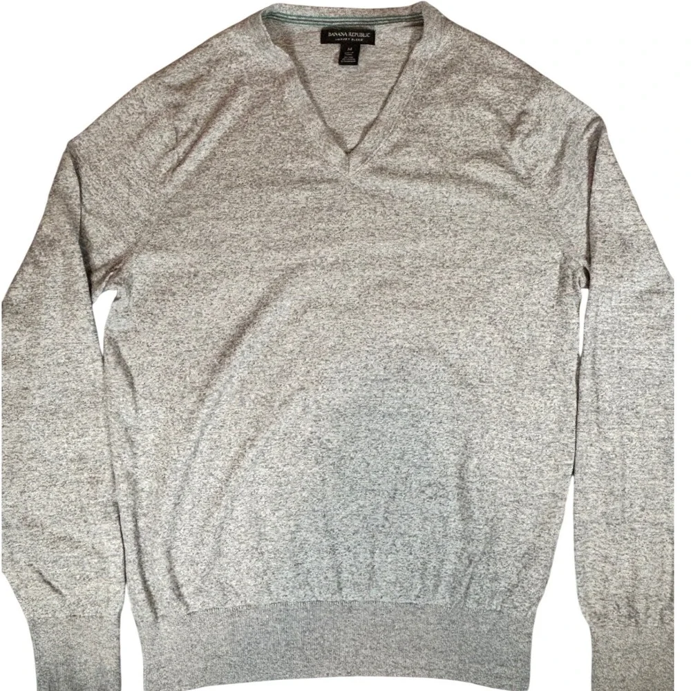 Banana Republic Luxury Blend Grey V-Neck Sweater Silk Cotton Cashmere‎ Mens Med